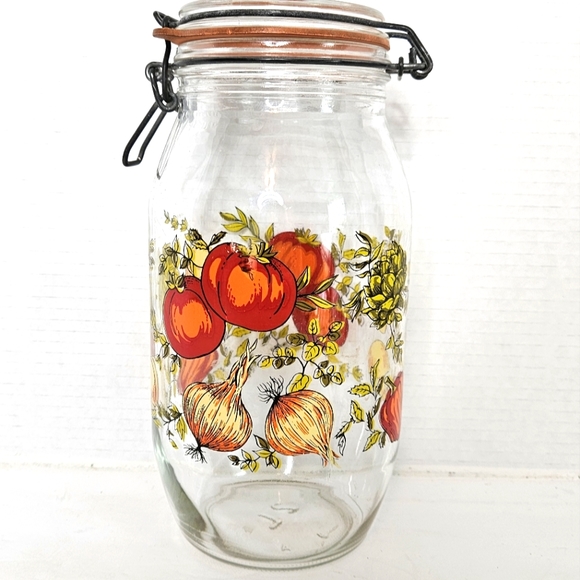 🌺 Vintage ARC France Spice of Life Mushroom Glass Canister Metal Hinged Li… - Picture 1 of 12